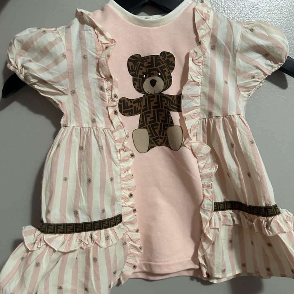 Striped Monogram Bear Combo Dress 12 months. Original price $619.00